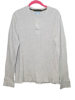 Wallace & Barnes Mens L Long Sleeve Thermal Knit Cotton Henley Shirt Beige